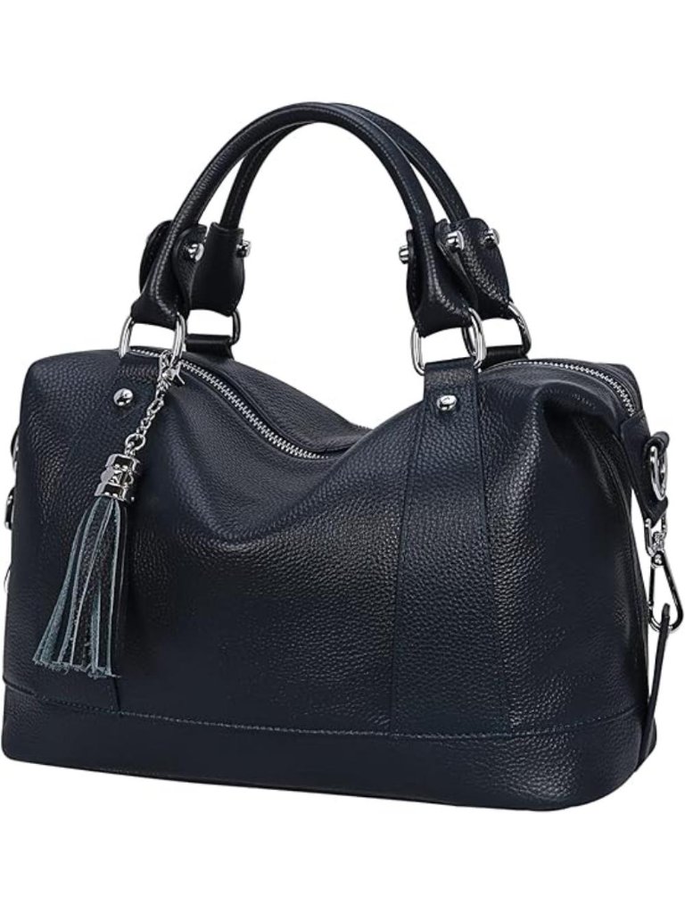 Women's Dark Blue Genuine Leather Purse Satchel Tote Bags Cross-Body Handbags